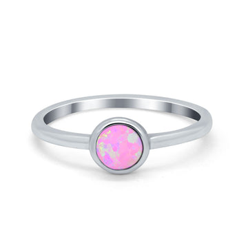 Petite Dainty Ring Solitaire Round Lab Created Pink Opal 925 Sterling Silver